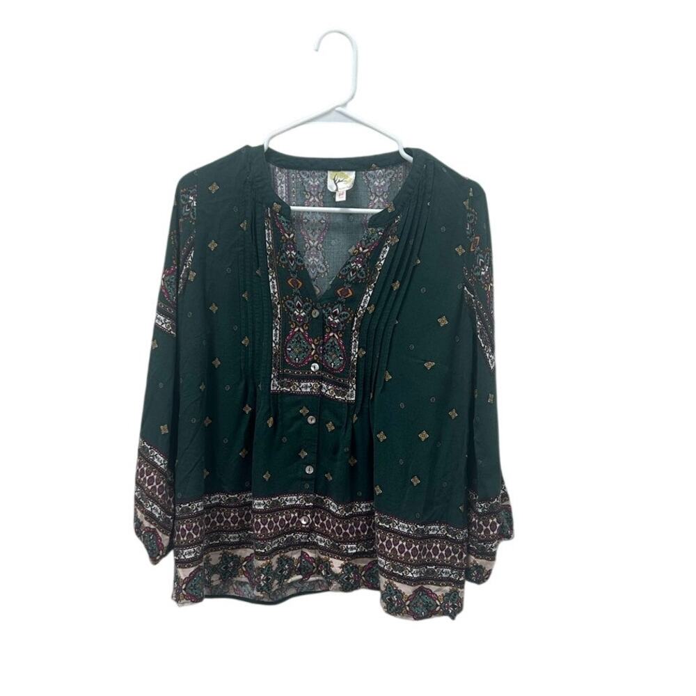 Fig and Flower Grern Boho Peasant Top size PL